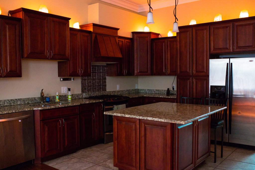 Put the salt lamps on top of the kitchen cabinet structure