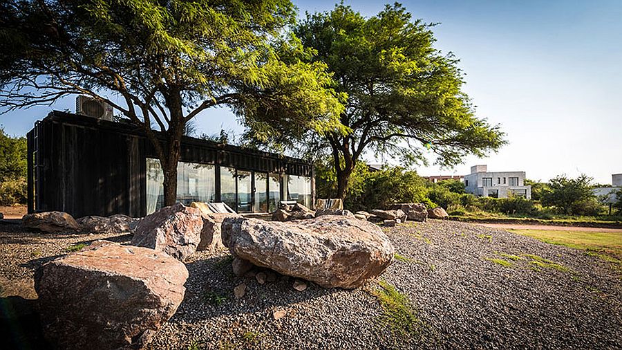 Shipping container transformed into a sales office for future development in Cordoba, Argentina