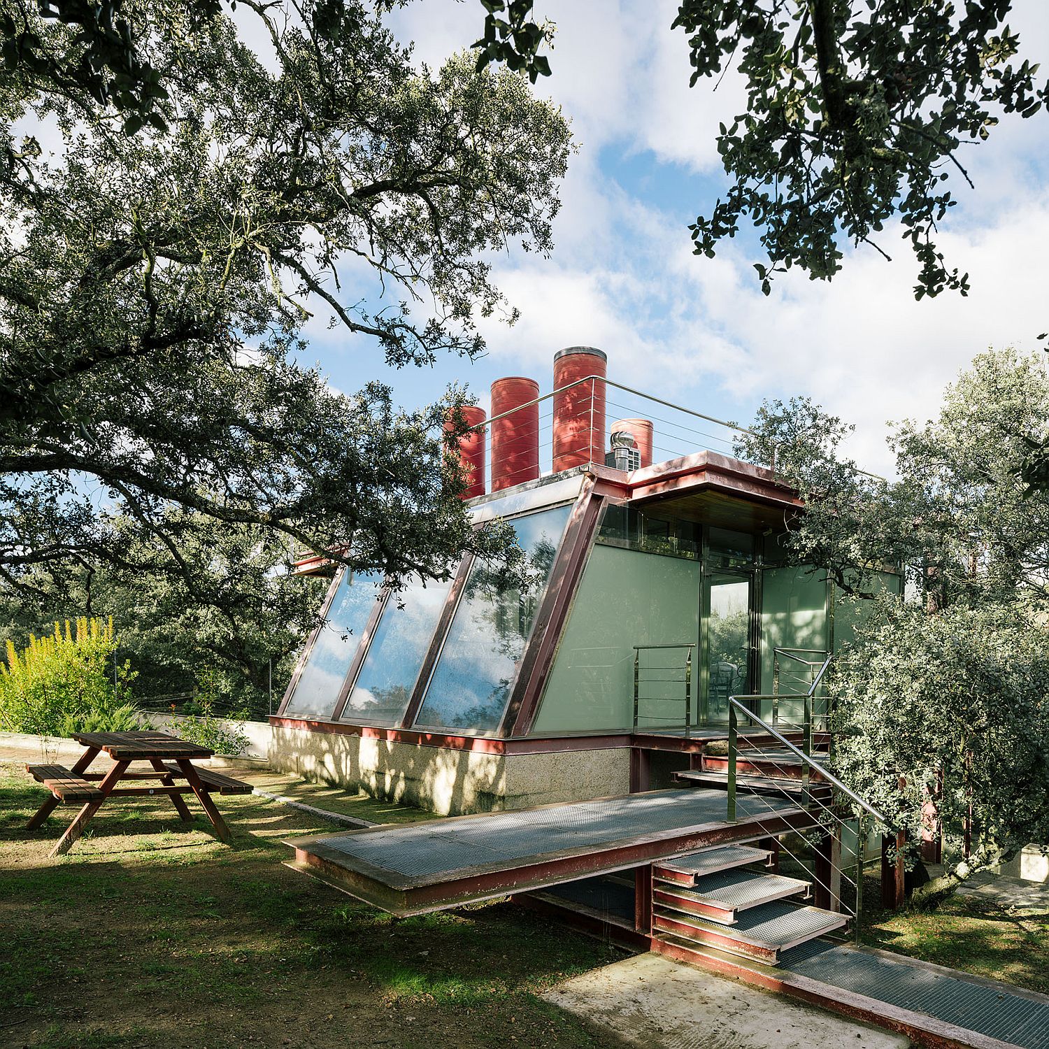 Smart structure of the Hidden Pavilion adapts to existing forestscape