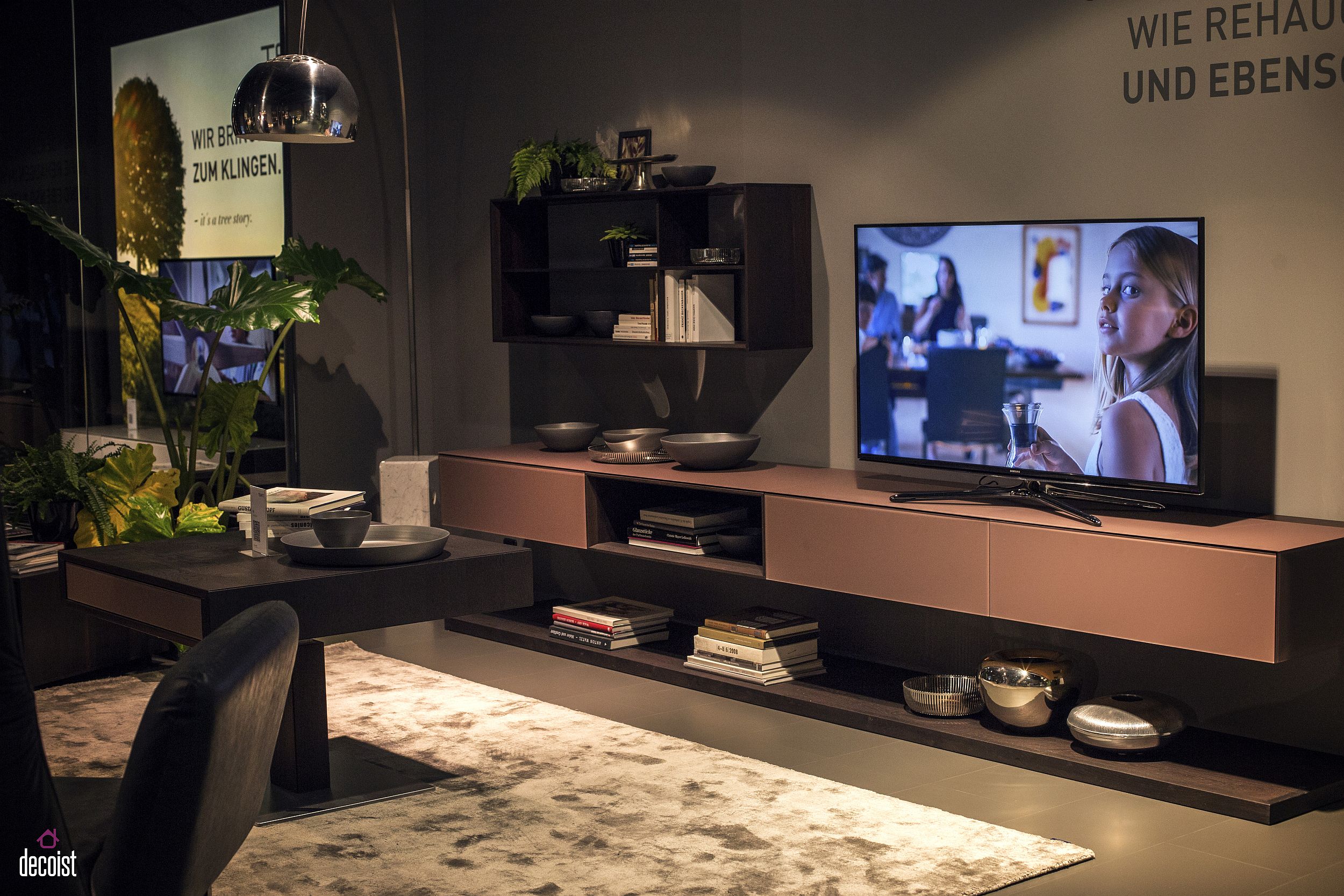 Trendy TV cabinet also offers ample shelf space for other tech gadgets and books