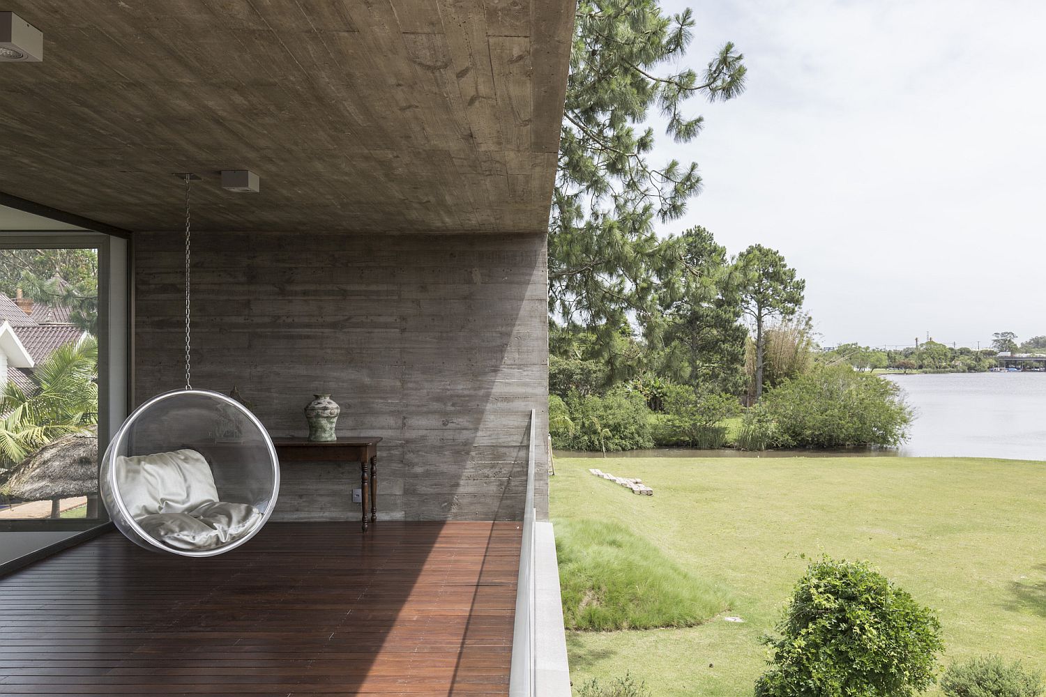 View of Arroio Pelotas river from the unique Brazilian home with swing chair