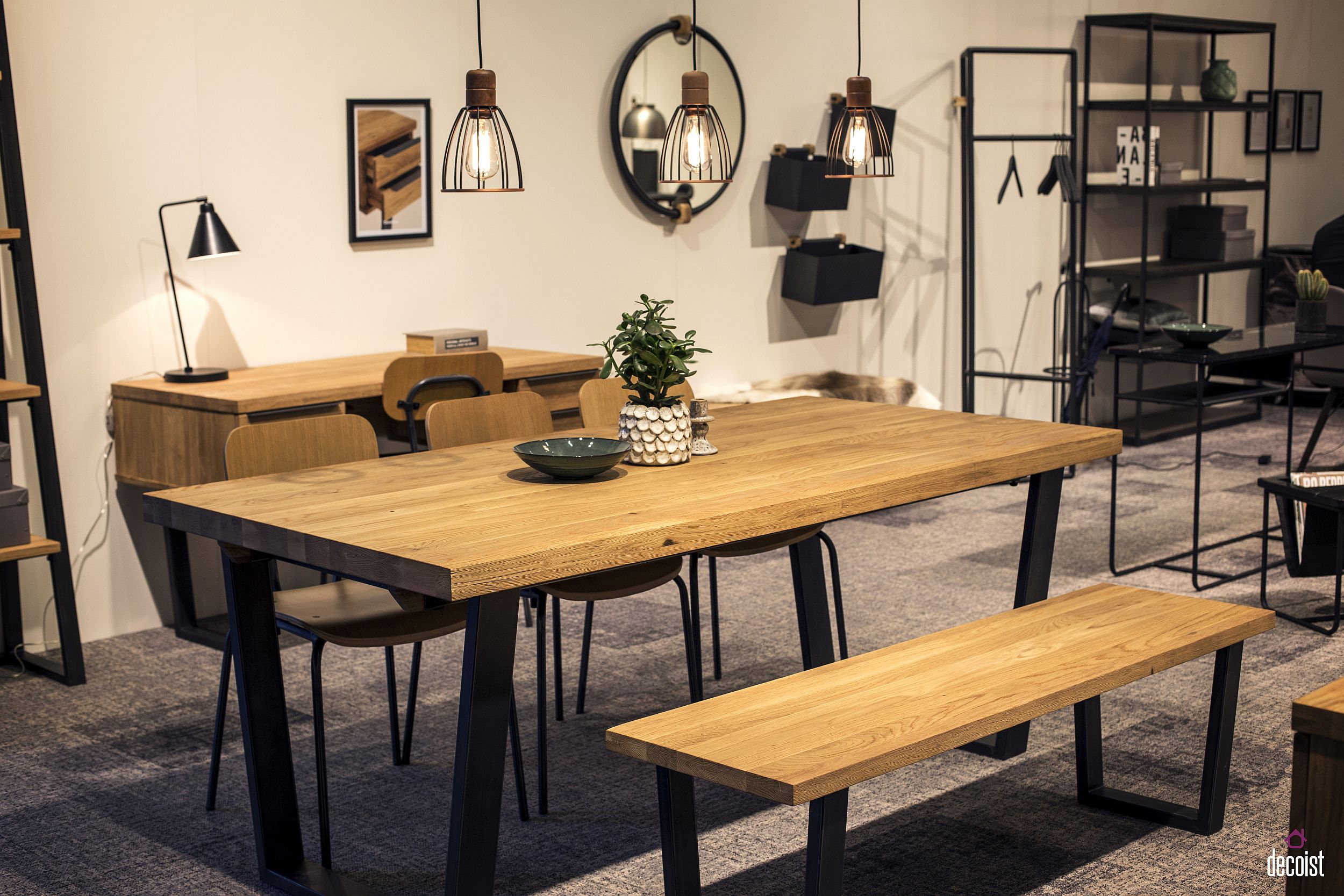 Wooden Bench In The Dining Table Adds Beauty And Visual Contrast 