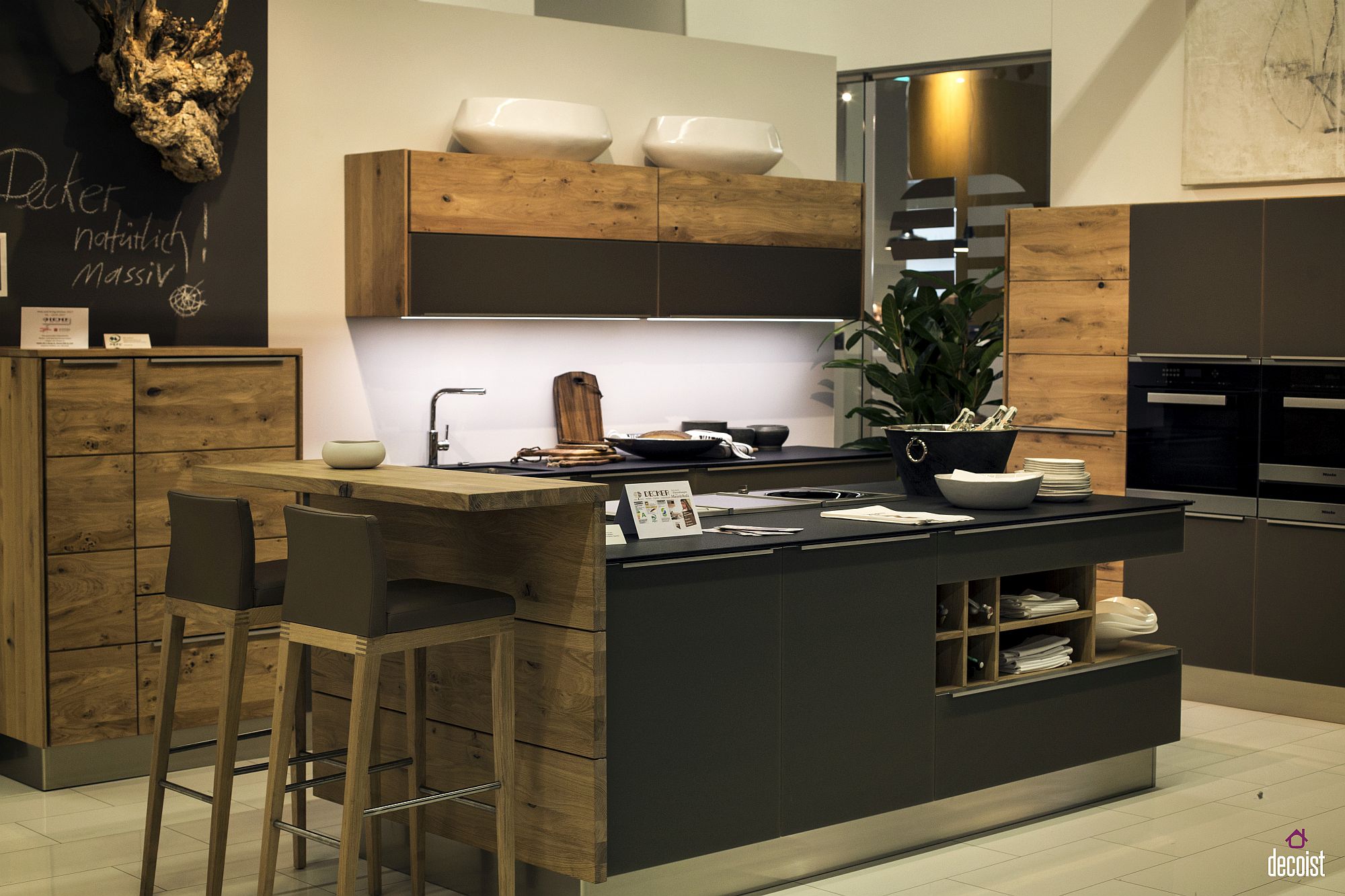 Wooden breakfast bar for the kitchen island in gray