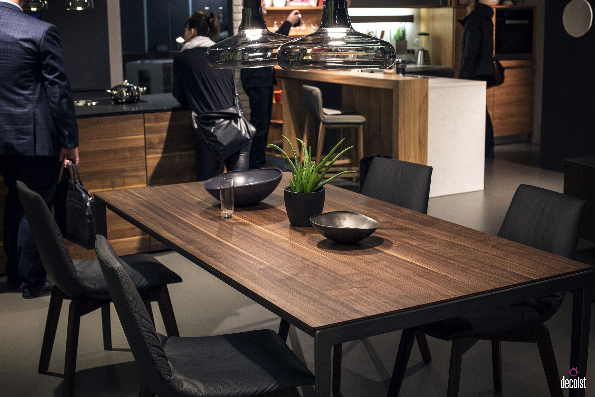 Wooden dining table top adds elegance and textural beauty to the dining room