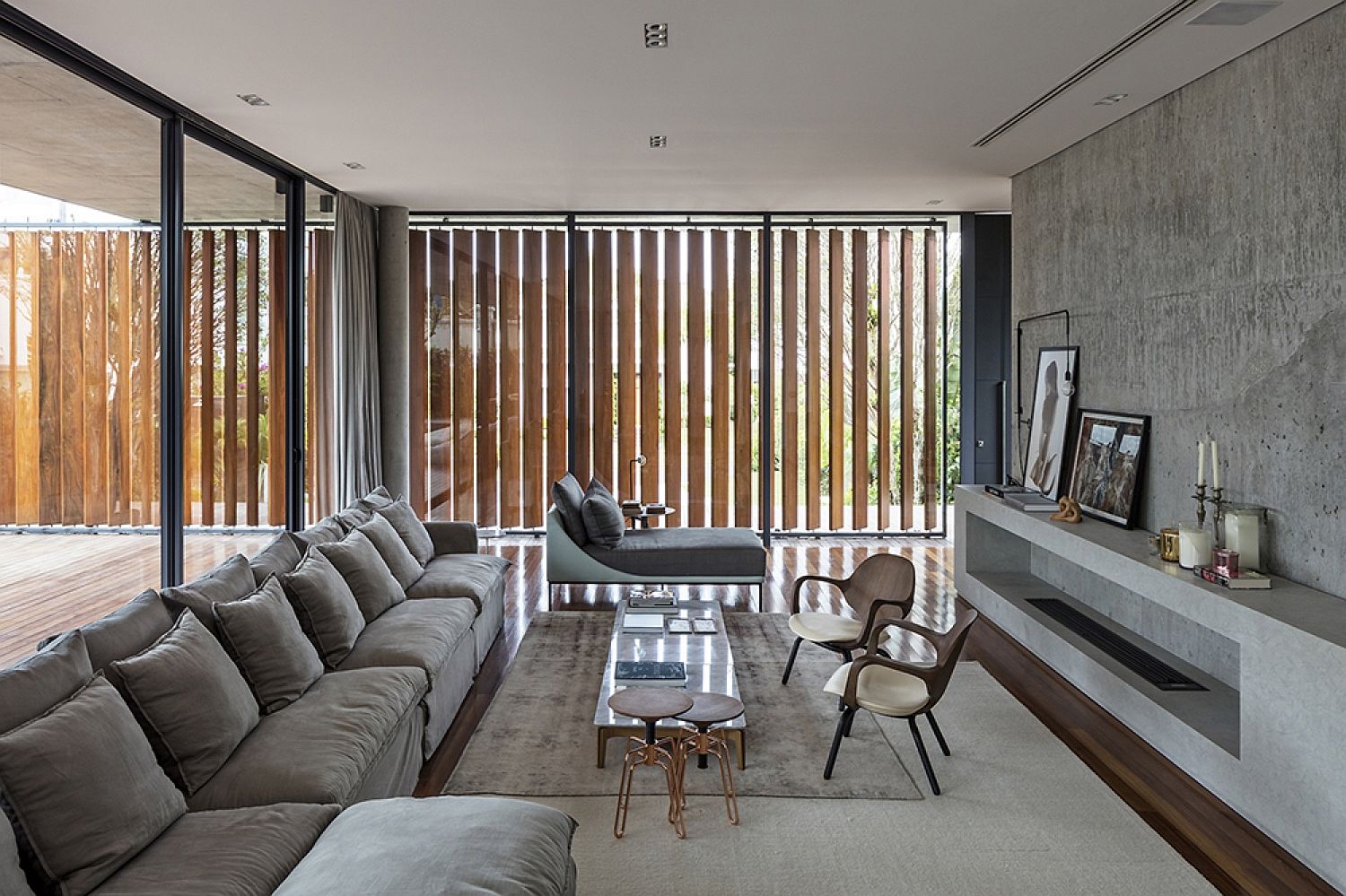 Wooden slats allows those inside to shift between privacy and unabated views