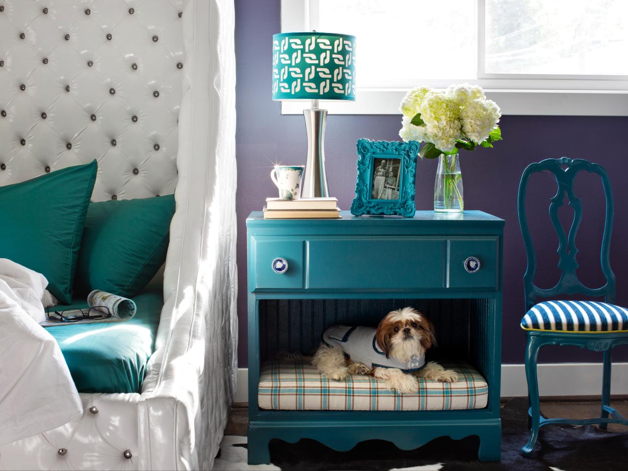 A bedside table turned dog nook