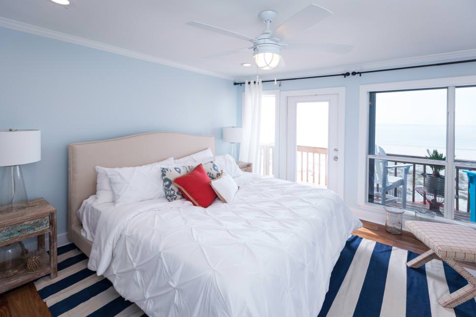 white and light blue bedroom