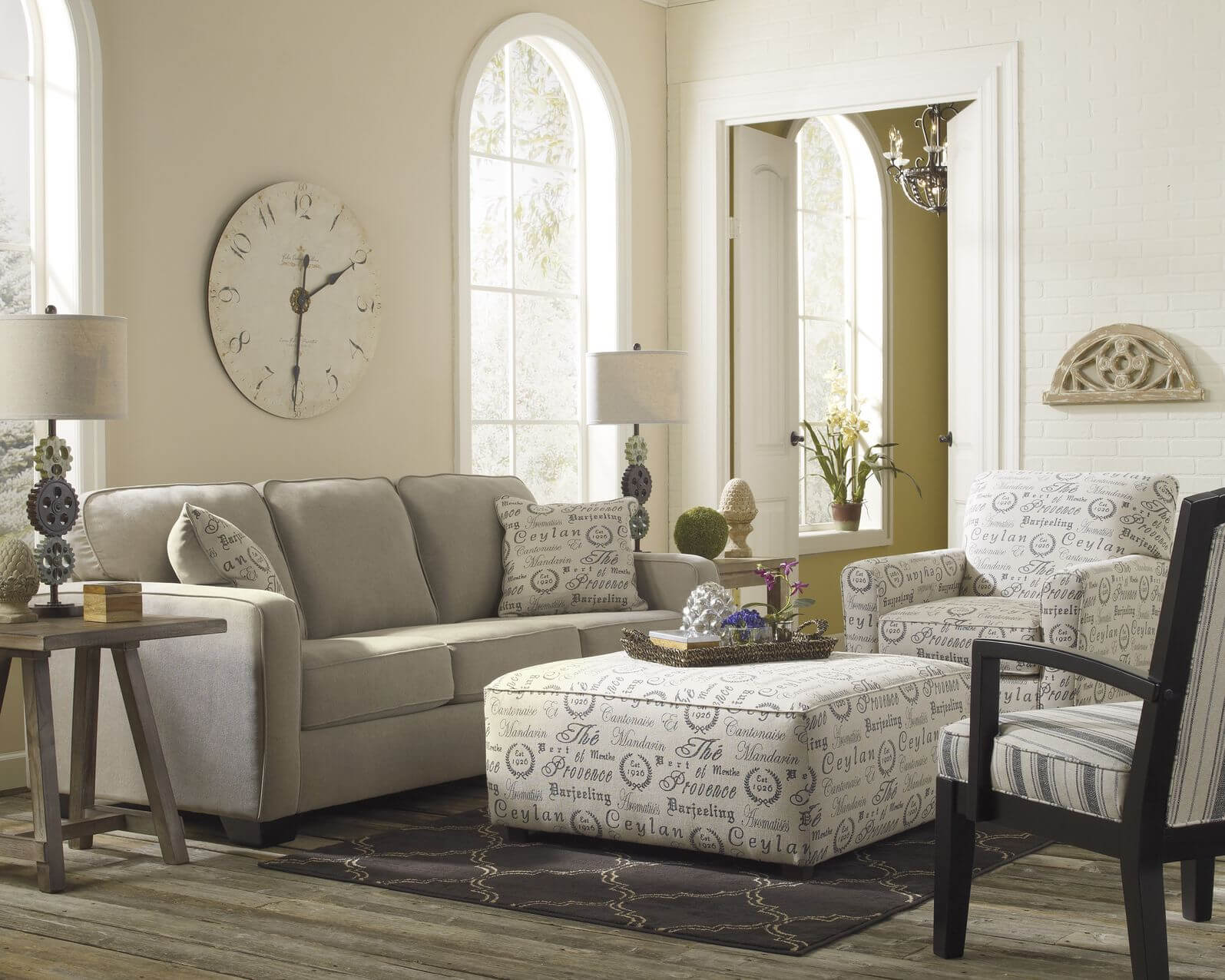 A cozy beige living room radiating hospitality