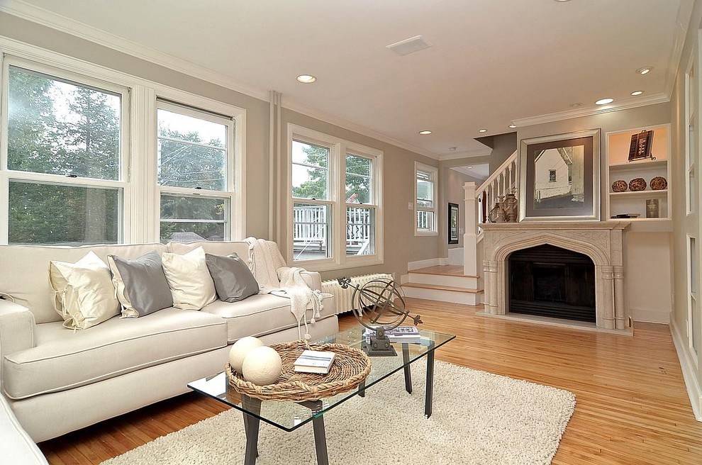 A minimalist living room with a neutral color palette