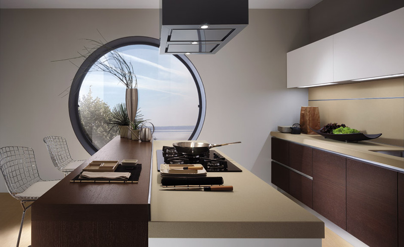 Beautiful round window in a modern kitchen