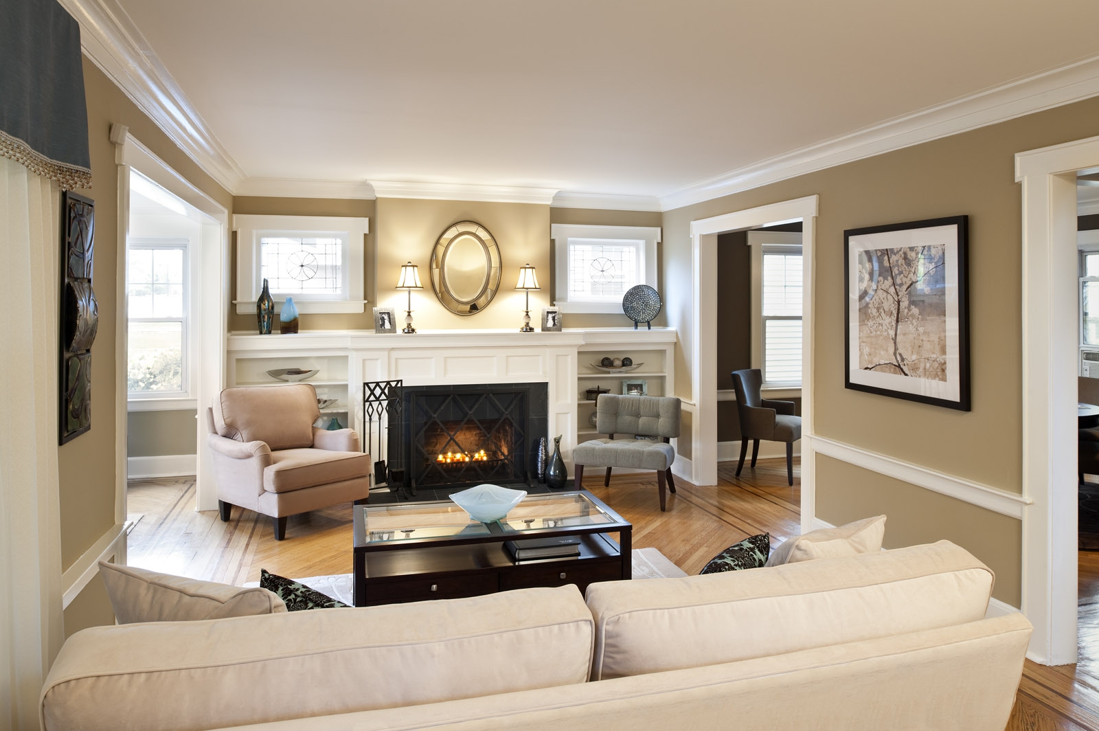 Beige interior in a spacious and comfortable living room