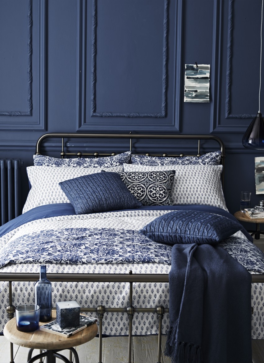 Charismatic bedroom with indigo interior