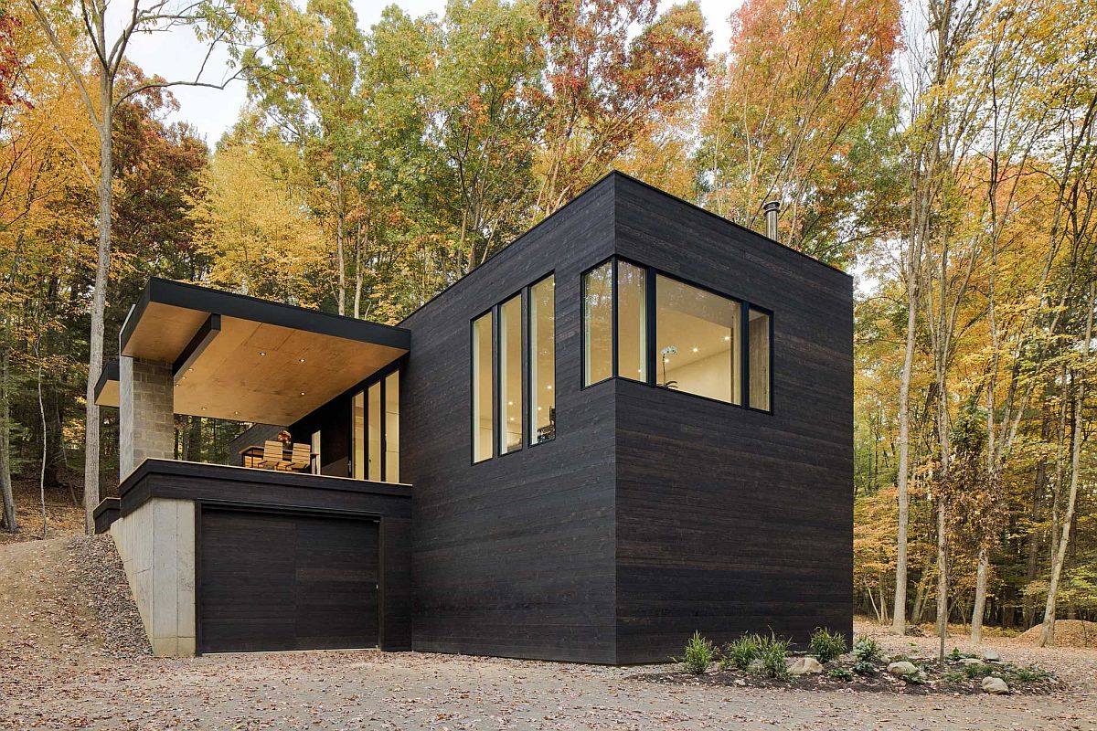 Charred cedar siding gives the exterior of the Tinkerbox a dashing finish