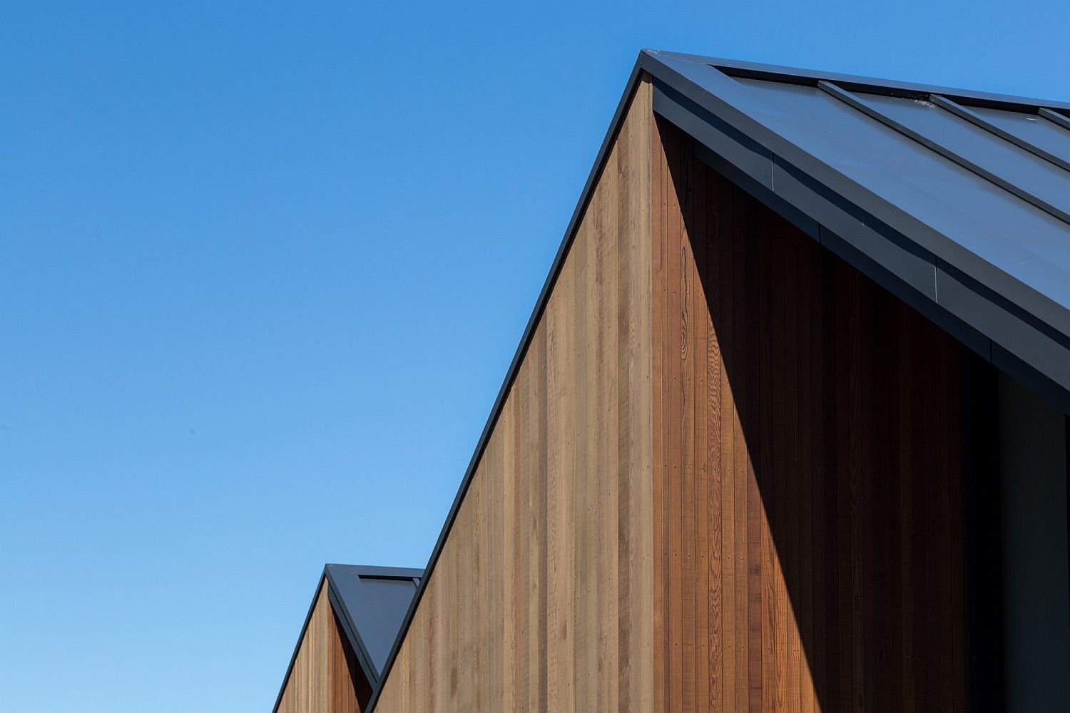 Closer look at the gabled exterior of the apartments