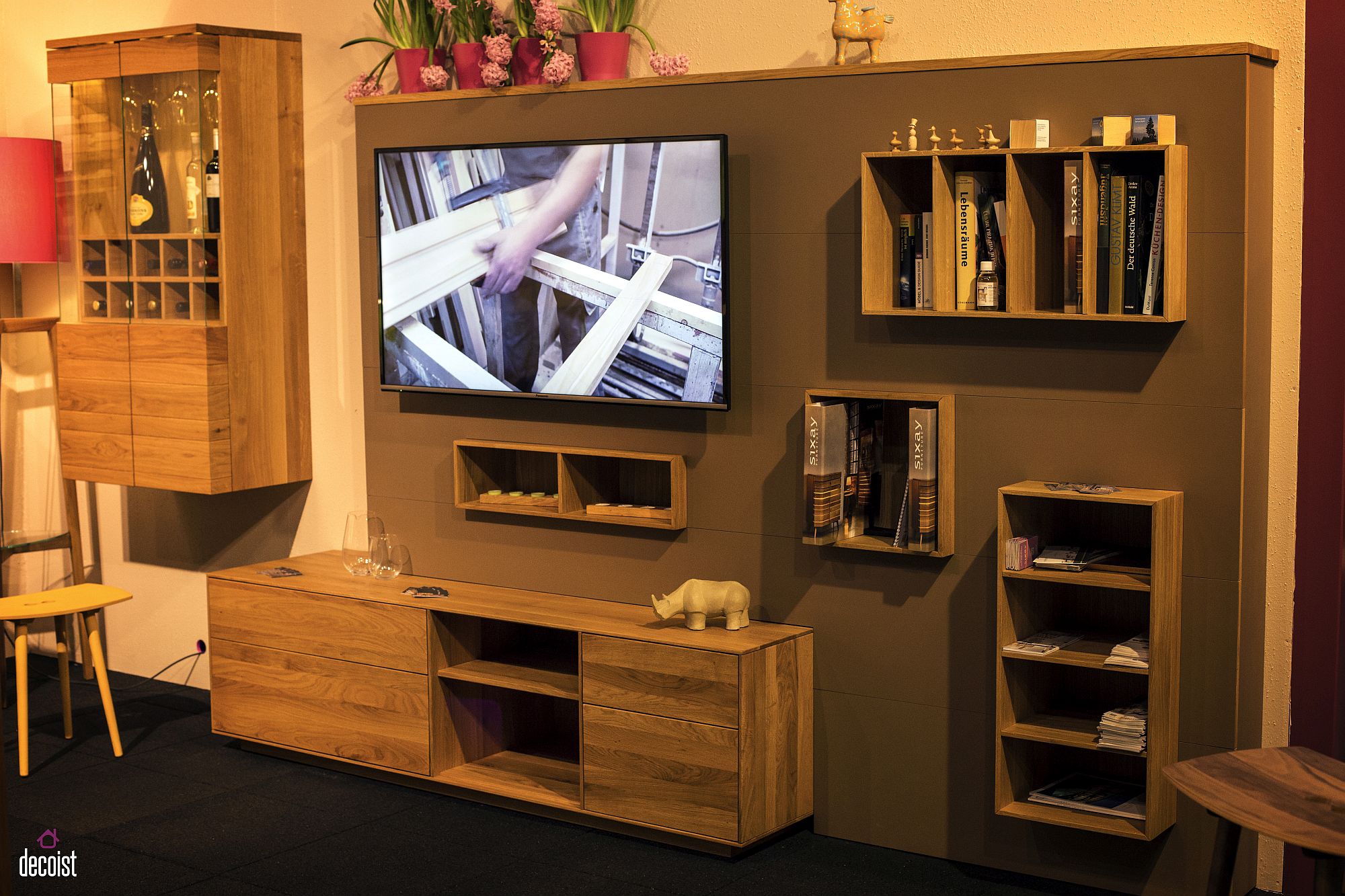 Custom wine cabinet combined with smart open shelving