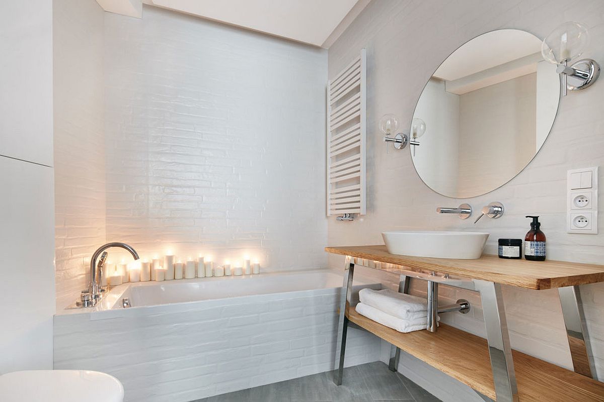 Custom wooden vanity in wood with metallic legs