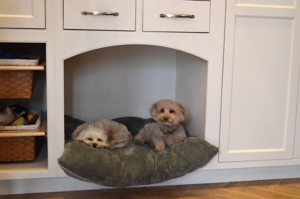 Dog nook in a small cabinet installation