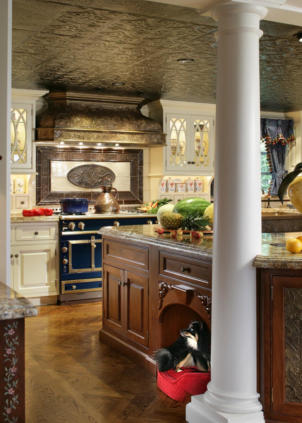 Dog nook set up in a small space under the counter