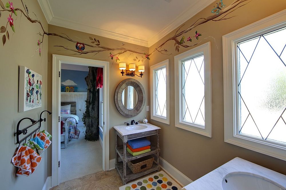 Eclectic bathroom with fun use of colors