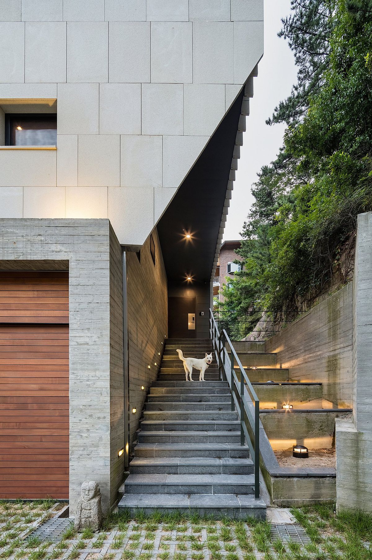 Entrance of the Deep House with smart lighting