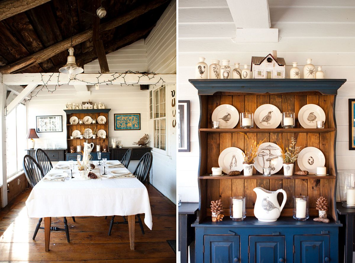 Fabulous farmhouse dining room with a cool hutch