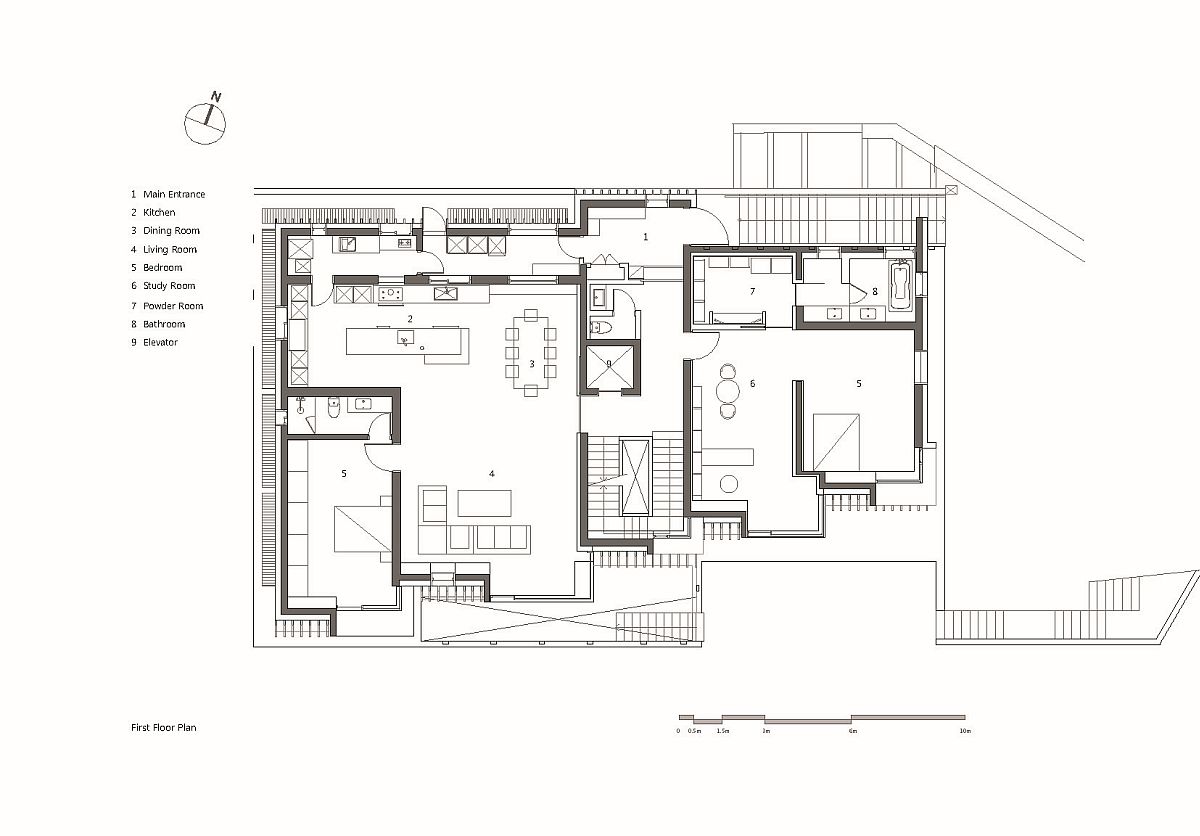 First level plan of the Deep House