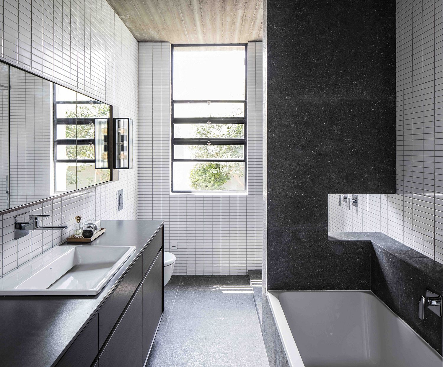 Flood of natural light illuminates the modern bathroom