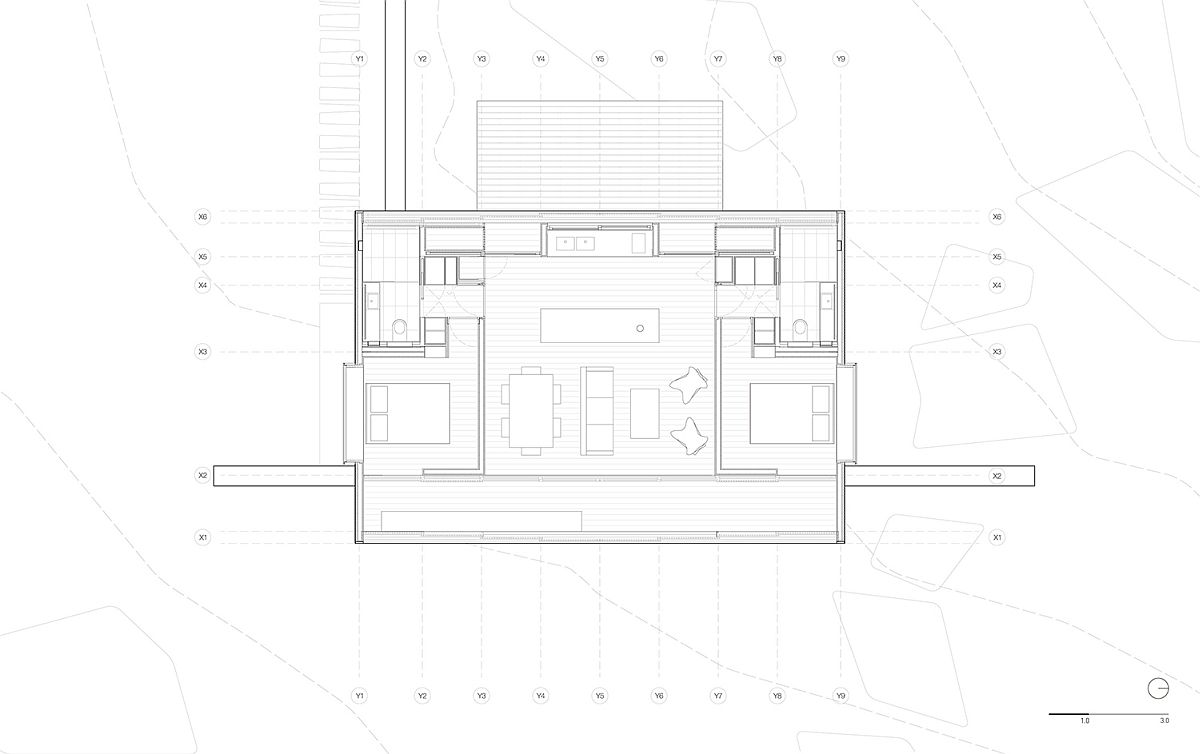 Floor plan of prefab set in Pueblo Eden