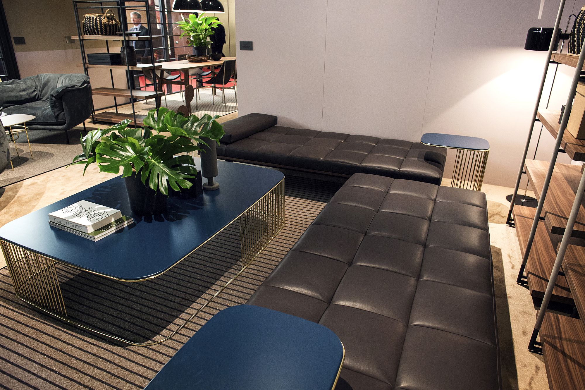 Gorgeous coffee table in blue with metallic base for the living room