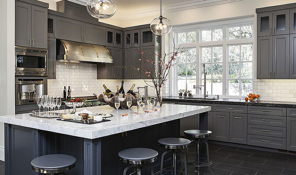 Gorgeous modern kitchen in charcoal gray and white [Design: Jules Art of Living]