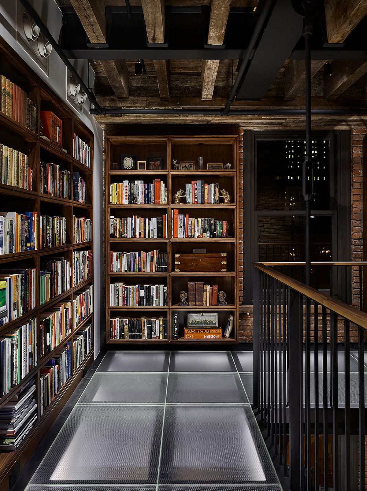 Home library on the gallery level of the penthouse