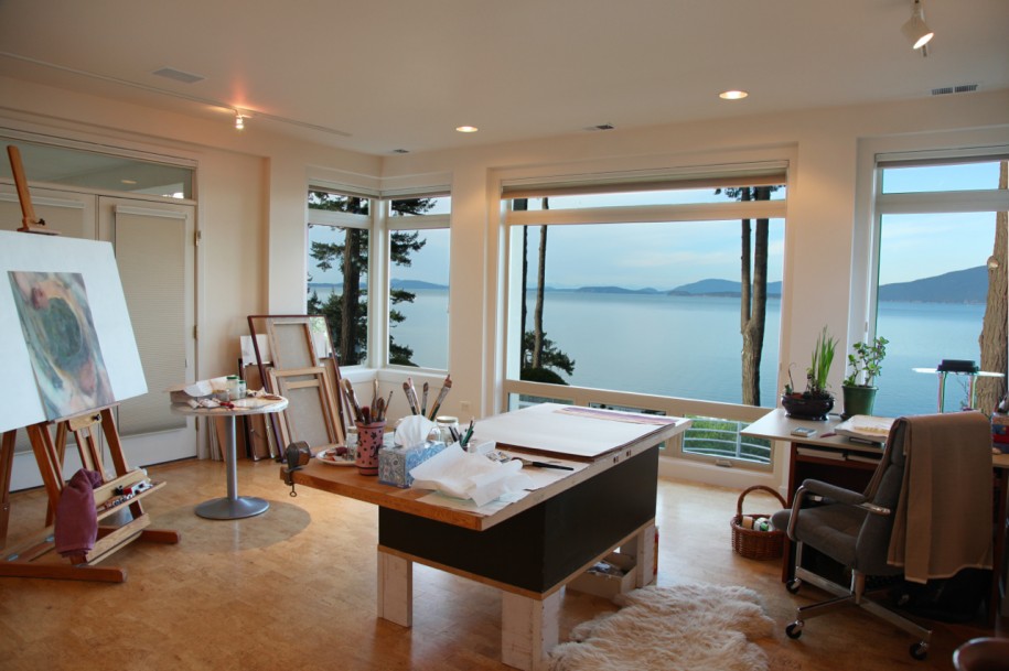 home art studio with floor to ceiling windows