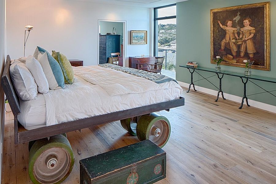 Industrial-bed-on-giant-wheels-is-an-instant-showstopper