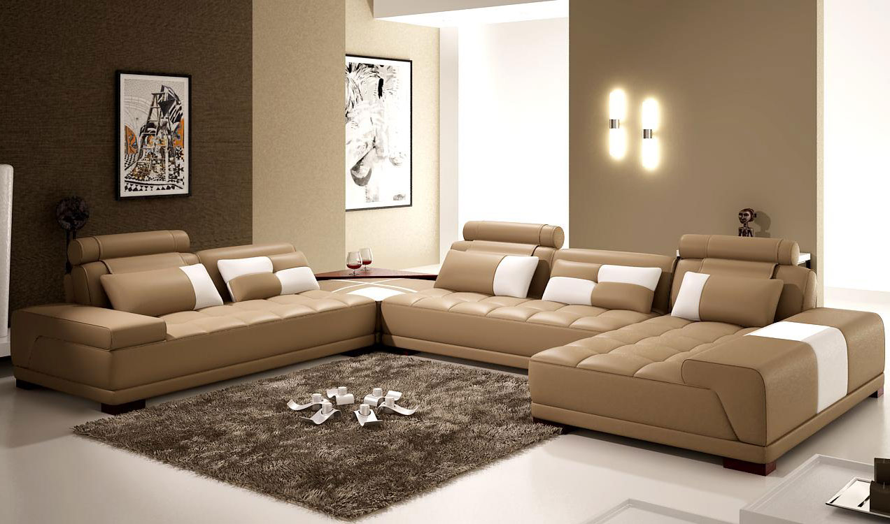 living room with light beige sofa