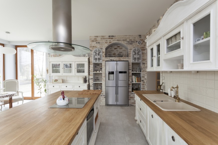 Light wooden countertop in a stylish kitchen