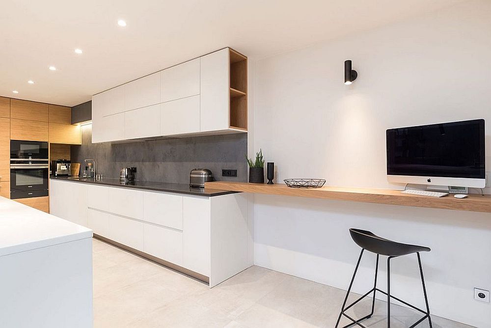 Minimal kitchen of Grey & Wood Apartment in Prague [Design: OOOOX]