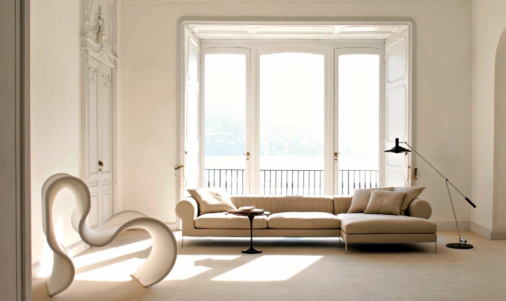 Minimalist living room with beige interior