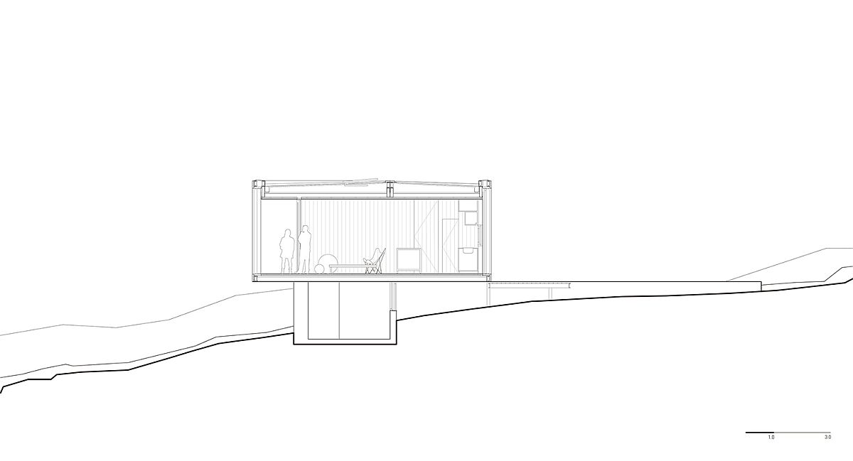 Sectional view of prefab shows its minimal impact on site