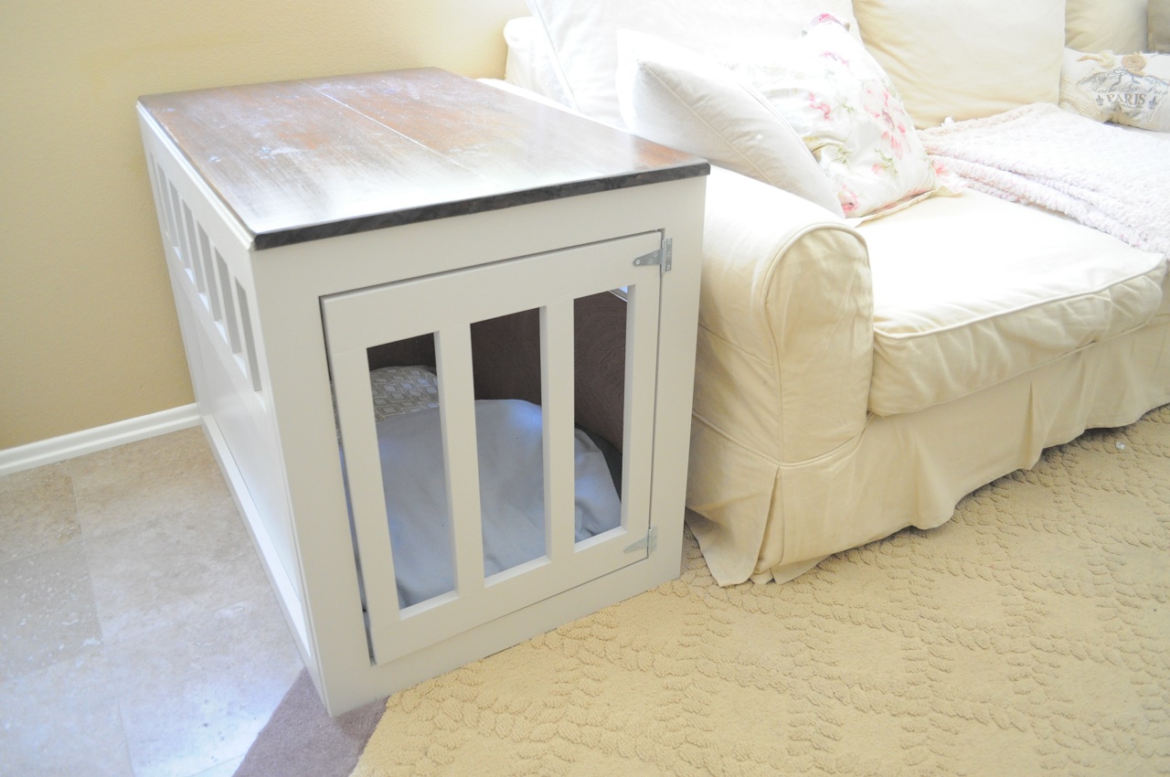 Simple white crate blends into the cream living room