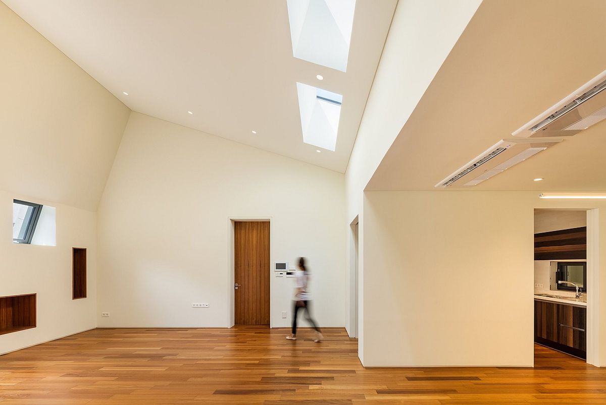 Skylights bring natural light into the airy interior