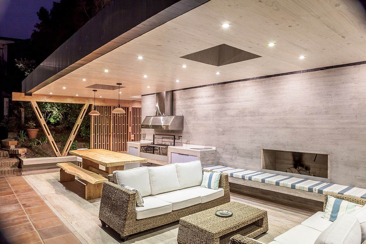 Smart recessed lighting for the open pavilion connected with pool deck