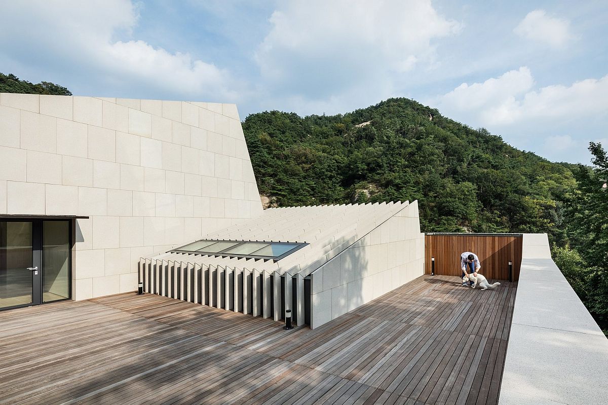 Terrace of the modern house with innovative roof design