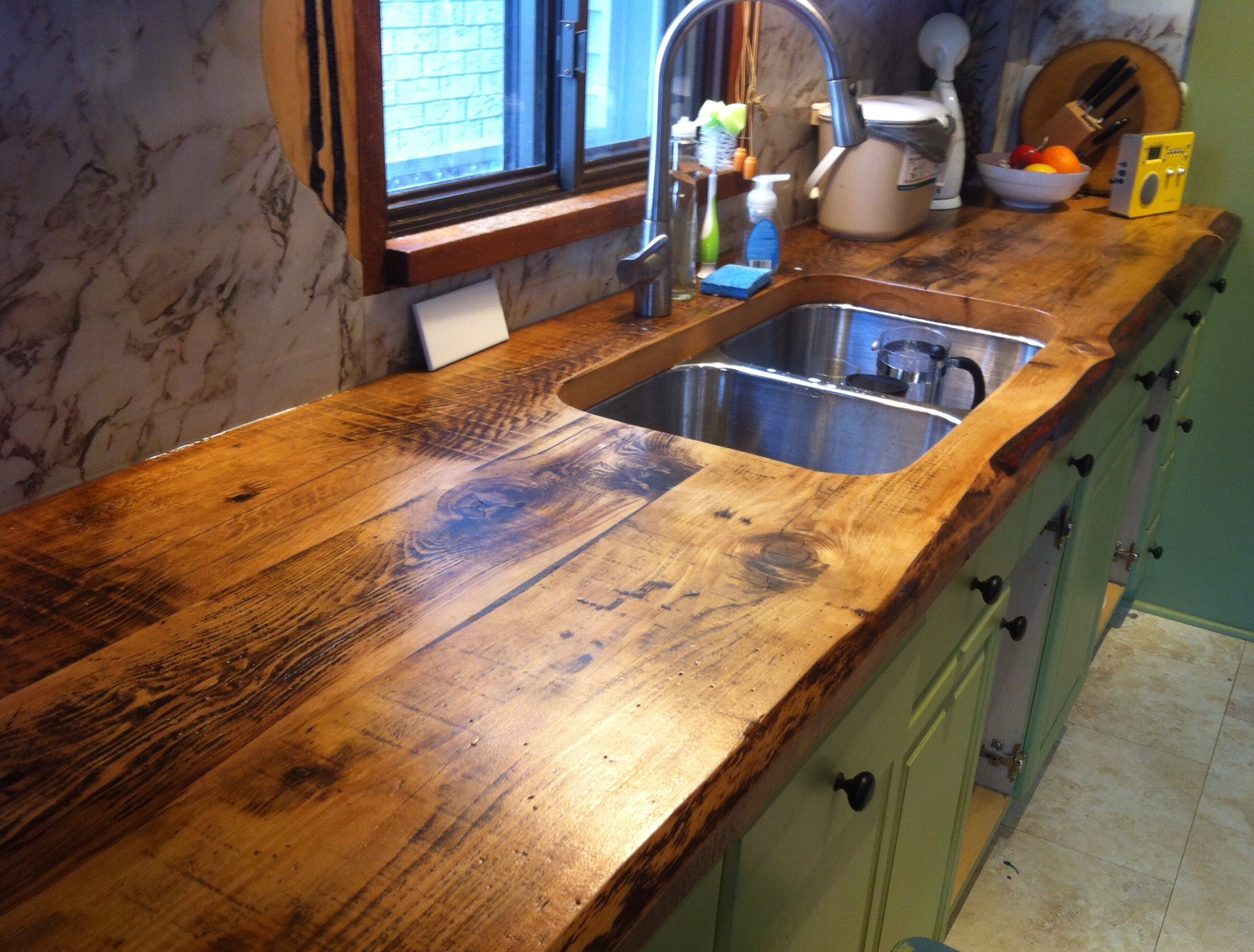 Wooden-countertop-with-a-rough-rustic-style-