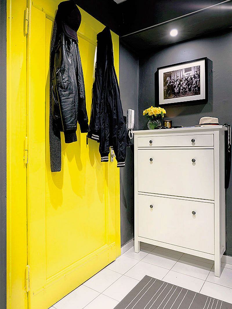 Yellow-coupled-with-gray-elegantly-inside-the-small-apartment