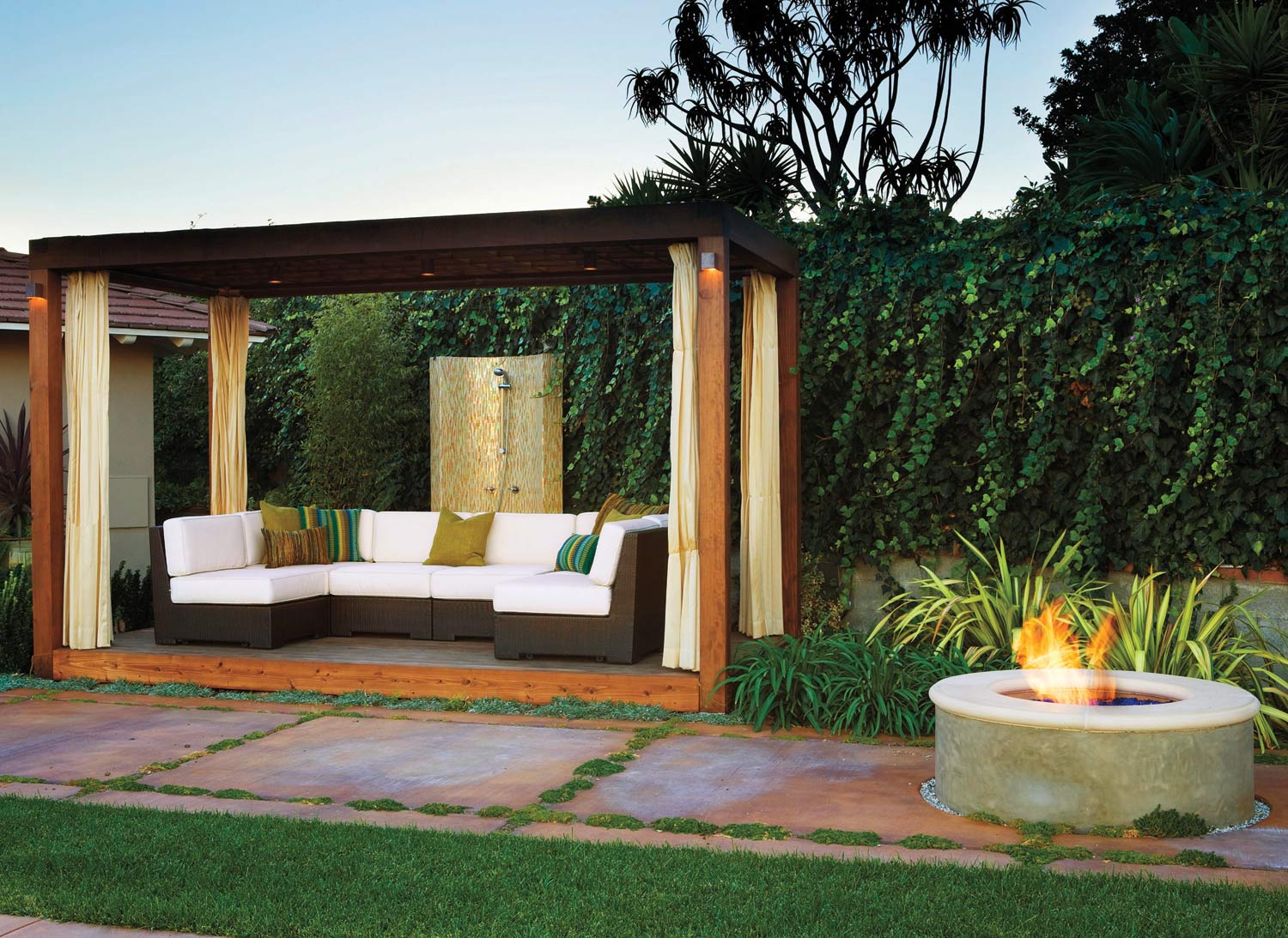 A gorgeous outdoor shower, adjacent to the lounge area