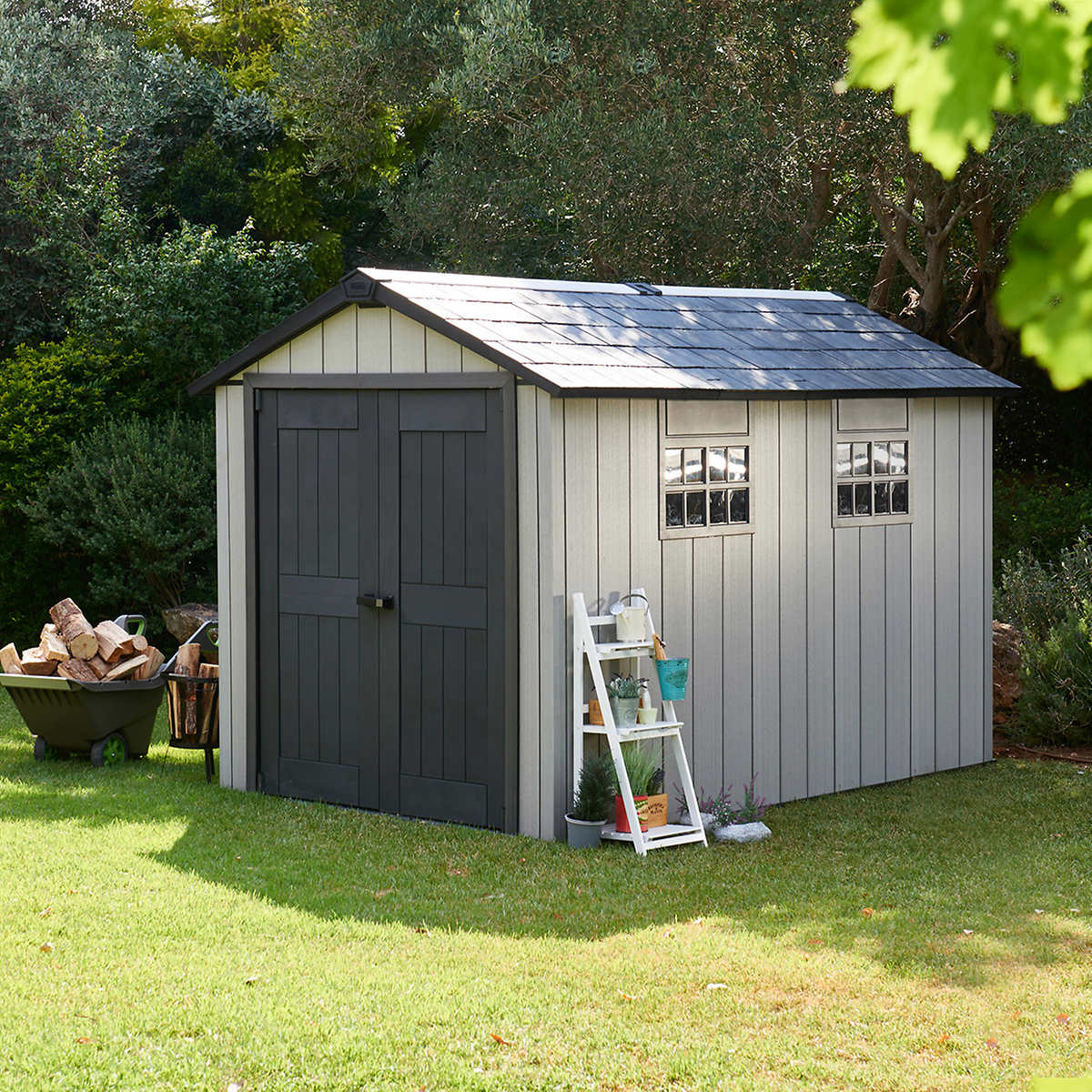A simple gray shed with a familiar design