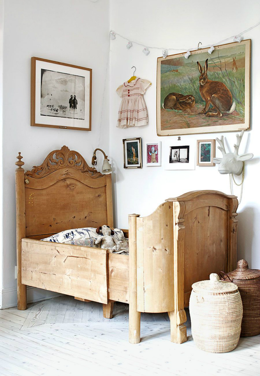 Antique wooden bed creates a nostalgic bedroom