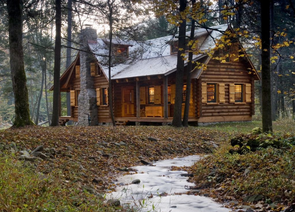 log cabin in the woods