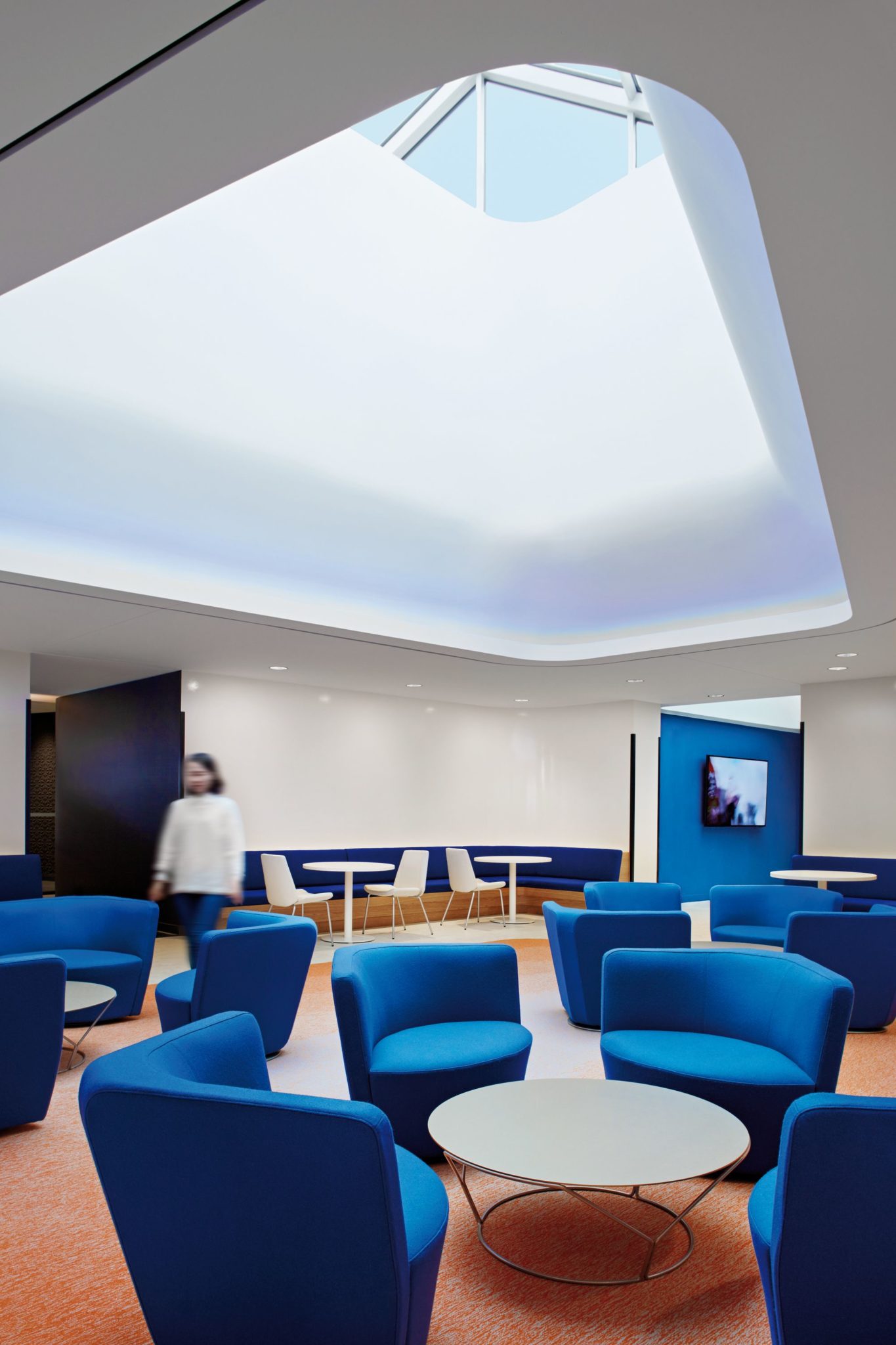 Ceiling and skylight bring natural light into the lunch room