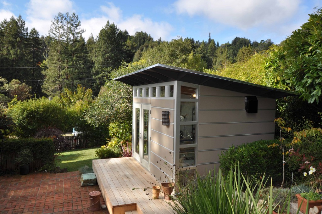 Garden shed with a porch as a modern hangout place